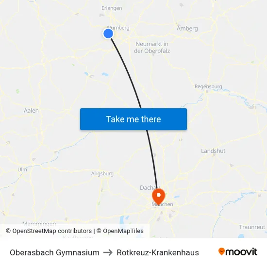 Oberasbach Gymnasium to Rotkreuz-Krankenhaus map