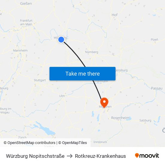 Würzburg Nopitschstraße to Rotkreuz-Krankenhaus map