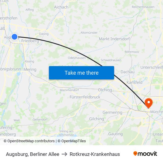 Augsburg, Berliner Allee to Rotkreuz-Krankenhaus map