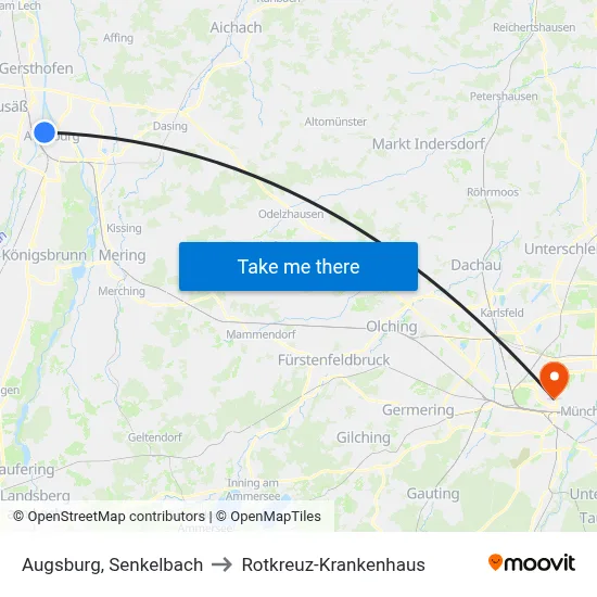 Augsburg, Senkelbach to Rotkreuz-Krankenhaus map