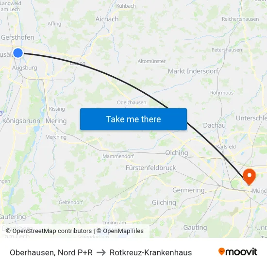 Oberhausen, Nord P+R to Rotkreuz-Krankenhaus map