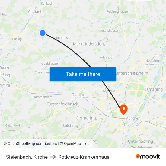 Sielenbach, Kirche to Rotkreuz-Krankenhaus map