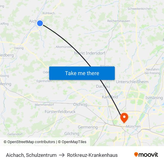 Aichach, Schulzentrum to Rotkreuz-Krankenhaus map