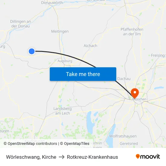 Wörleschwang, Kirche to Rotkreuz-Krankenhaus map