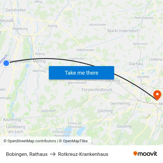 Bobingen, Rathaus to Rotkreuz-Krankenhaus map