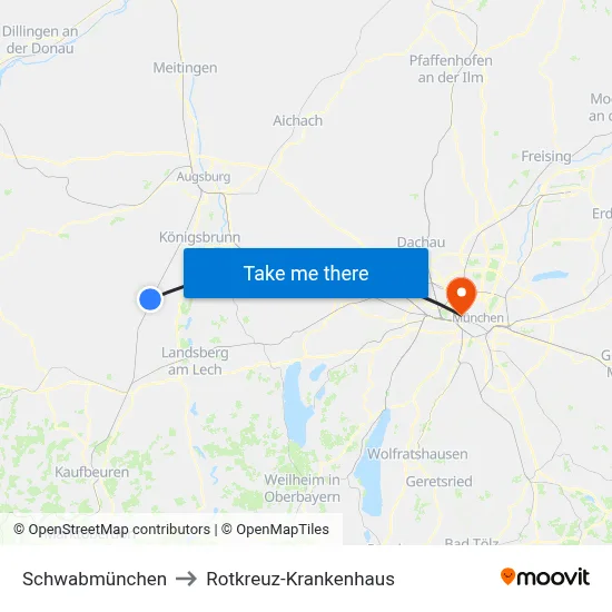 Schwabmünchen to Rotkreuz-Krankenhaus map
