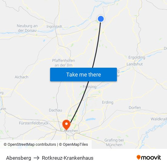 Abensberg to Rotkreuz-Krankenhaus map