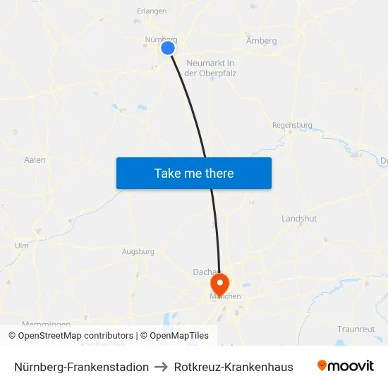 Nürnberg-Frankenstadion to Rotkreuz-Krankenhaus map