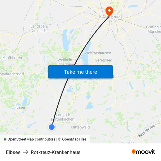 Eibsee to Rotkreuz-Krankenhaus map