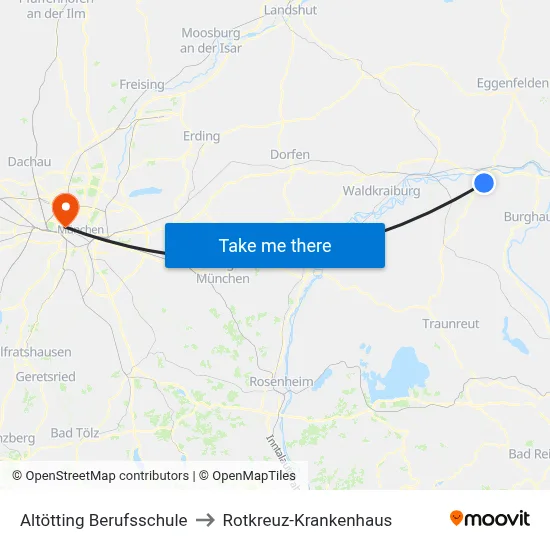 Altötting Berufsschule to Rotkreuz-Krankenhaus map