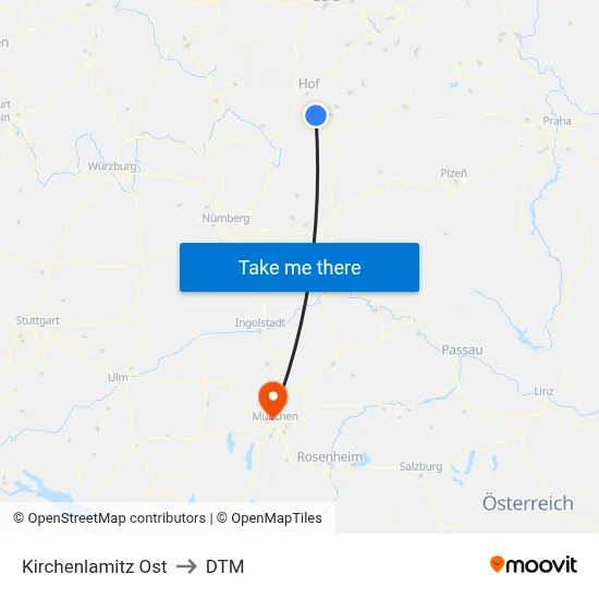 Kirchenlamitz Ost to DTM map