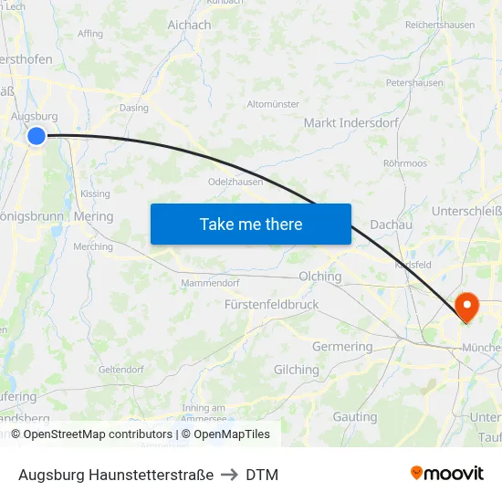 Augsburg Haunstetterstraße to DTM map