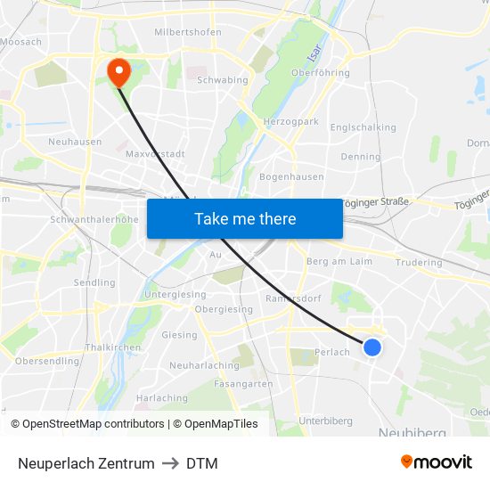 Neuperlach Zentrum to DTM map