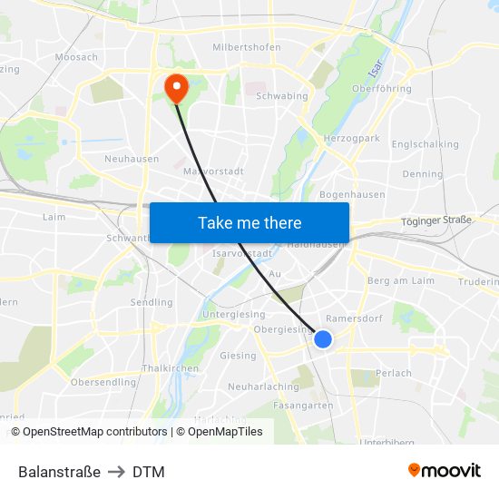 Balanstraße to DTM map