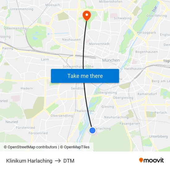 Klinikum Harlaching to DTM map