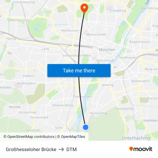 Großhesseloher Brücke to DTM map
