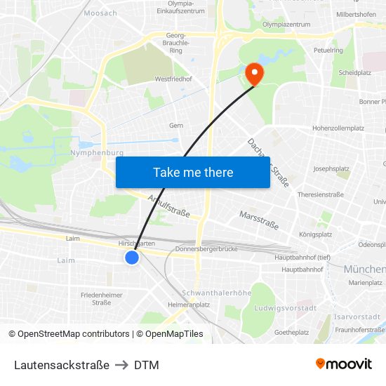 Lautensackstraße to DTM map
