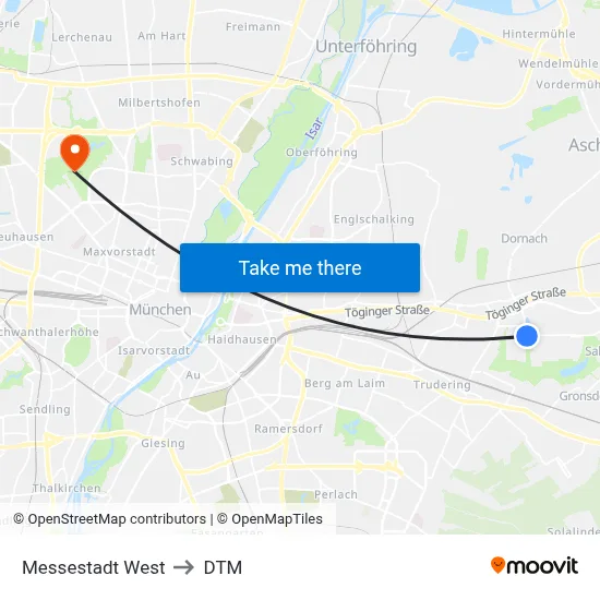 Messestadt West to DTM map