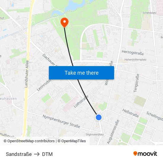 Sandstraße to DTM map