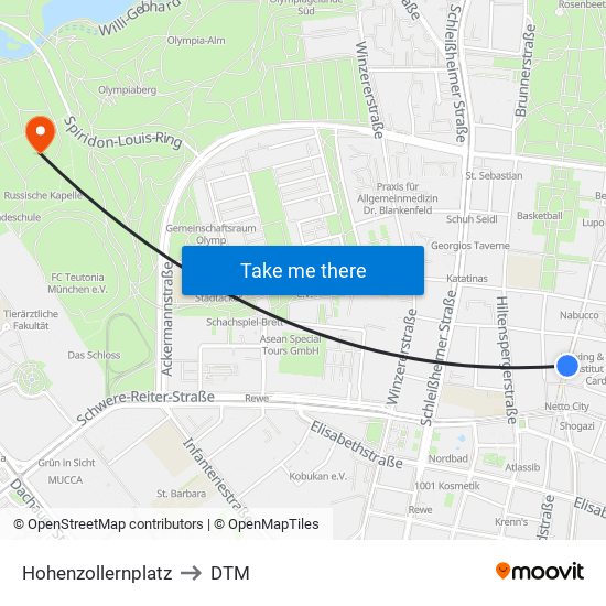 Hohenzollernplatz to DTM map