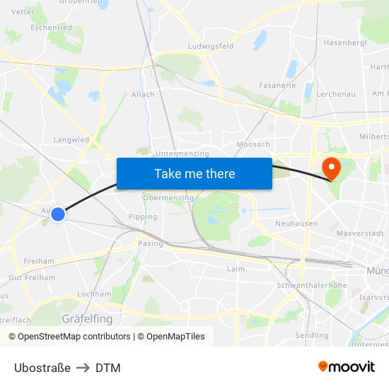 Ubostraße to DTM map