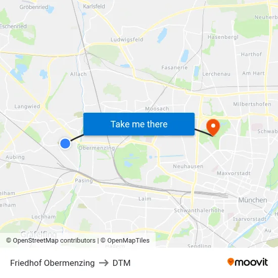 Friedhof Obermenzing to DTM map