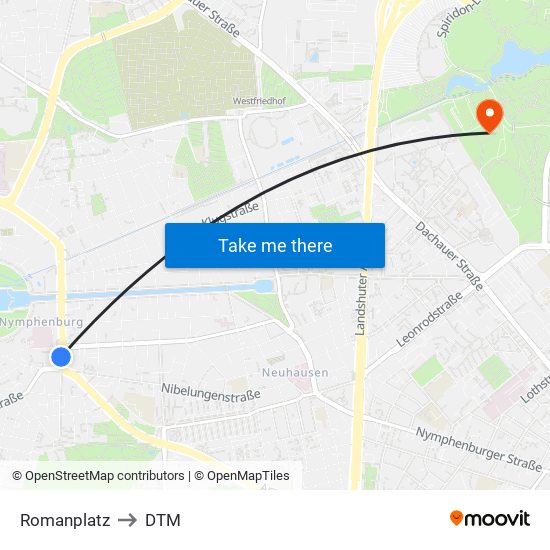 Romanplatz to DTM map