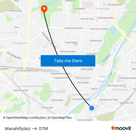 Mariahilfplatz to DTM map
