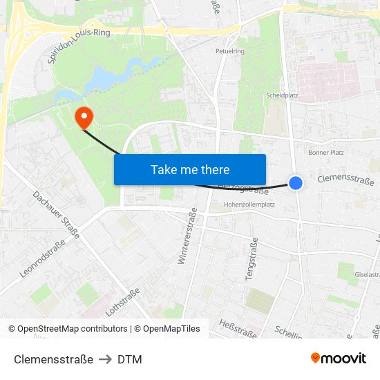 Clemensstraße to DTM map