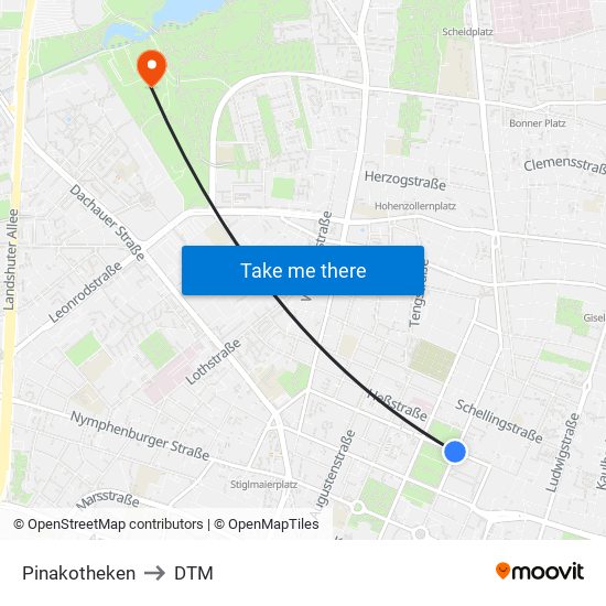 Pinakotheken to DTM map