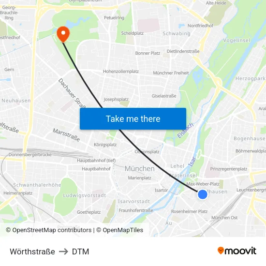 Wörthstraße to DTM map