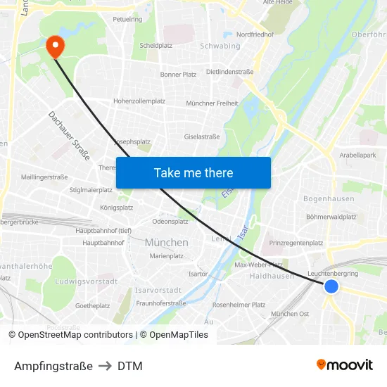 Ampfingstraße to DTM map
