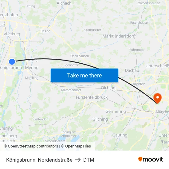 Königsbrunn, Nordendstraße to DTM map