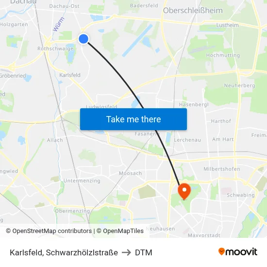 Karlsfeld, Schwarzhölzlstraße to DTM map