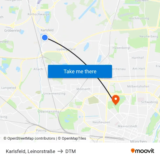 Karlsfeld, Leinorstraße to DTM map