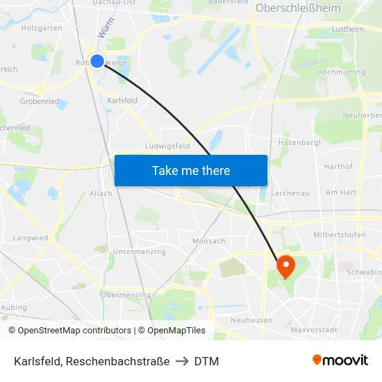 Karlsfeld, Reschenbachstraße to DTM map