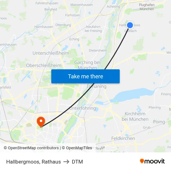 Hallbergmoos, Rathaus to DTM map