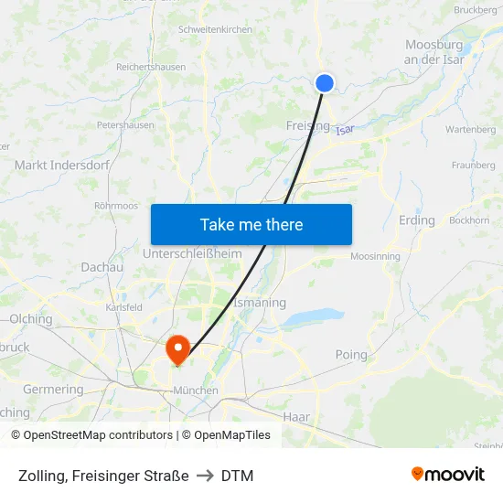 Zolling, Freisinger Straße to DTM map