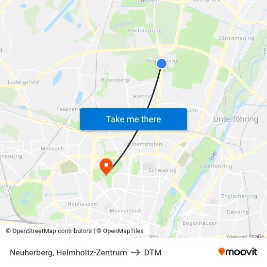 Neuherberg, Helmholtz-Zentrum to DTM map