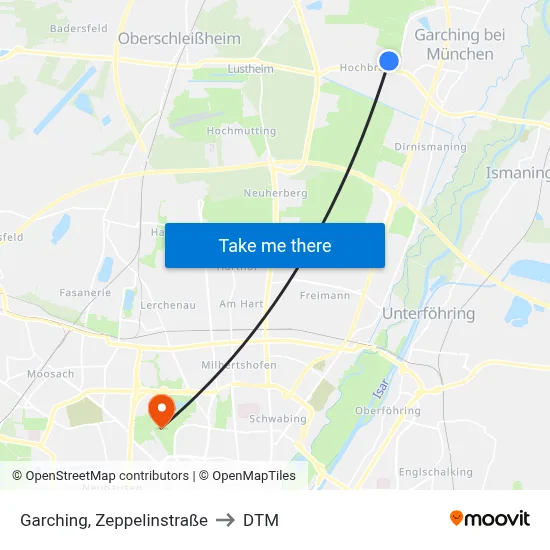 Garching, Zeppelinstraße to DTM map