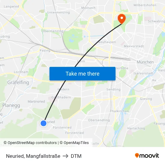 Neuried, Mangfallstraße to DTM map