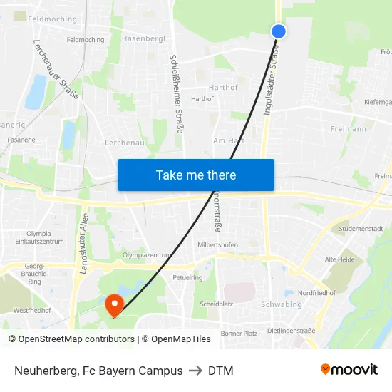 Neuherberg, Fc Bayern Campus to DTM map
