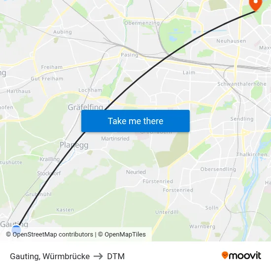 Gauting, Würmbrücke to DTM map