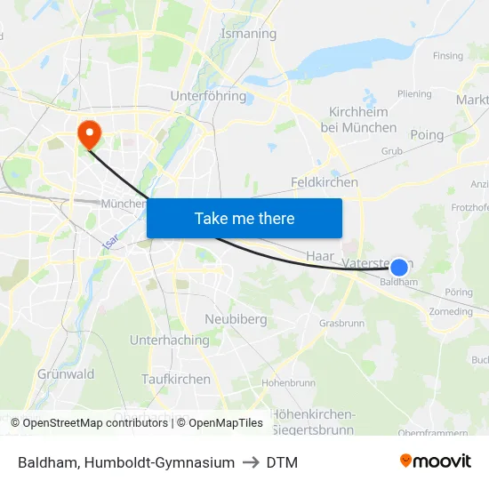 Baldham, Humboldt-Gymnasium to DTM map