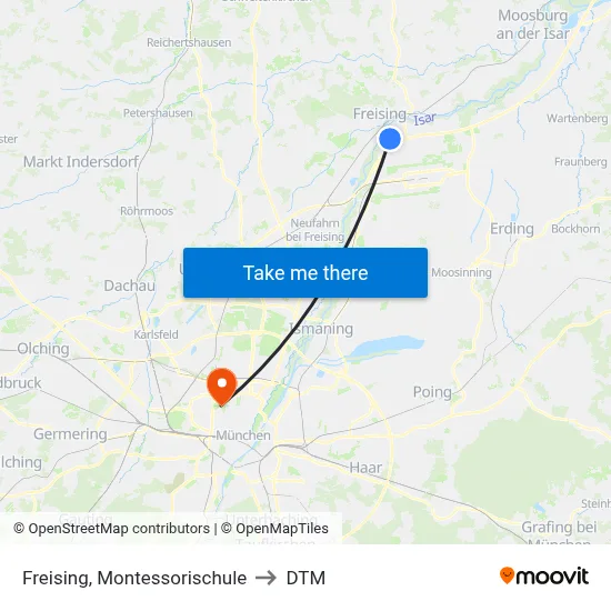 Freising, Montessorischule to DTM map