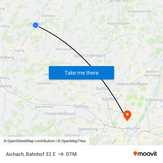 Aichach, Bahnhof 32 E to DTM map