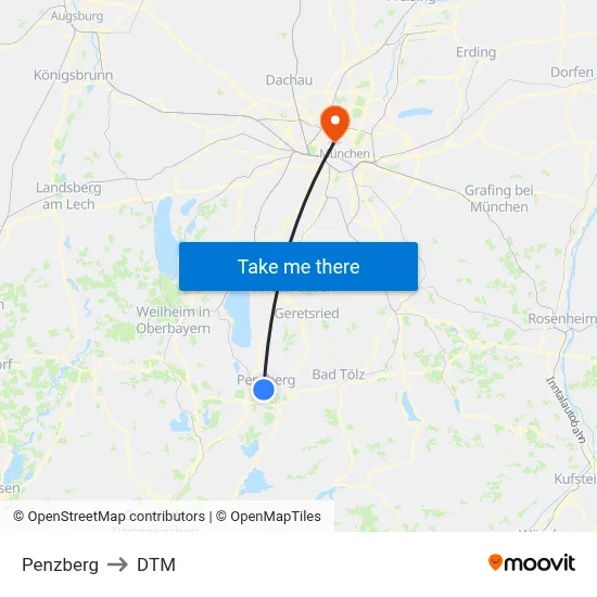 Penzberg to DTM map