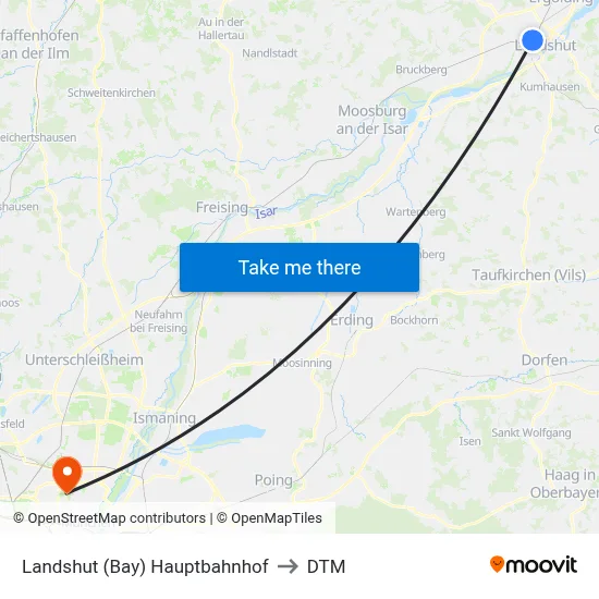 Landshut (Bay) Hauptbahnhof to DTM map