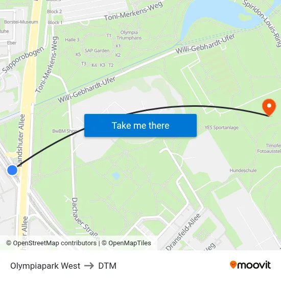 Olympiapark West to DTM map