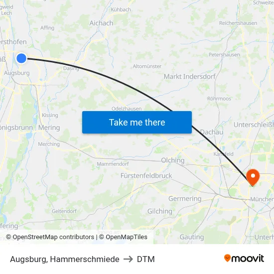 Augsburg, Hammerschmiede to DTM map